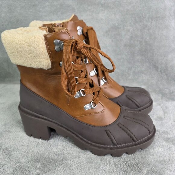 Womens Universal Threads Cheyenne Brown Heeled Duck Boots Sherpa Leather Size 9 - Picture 8 of 11